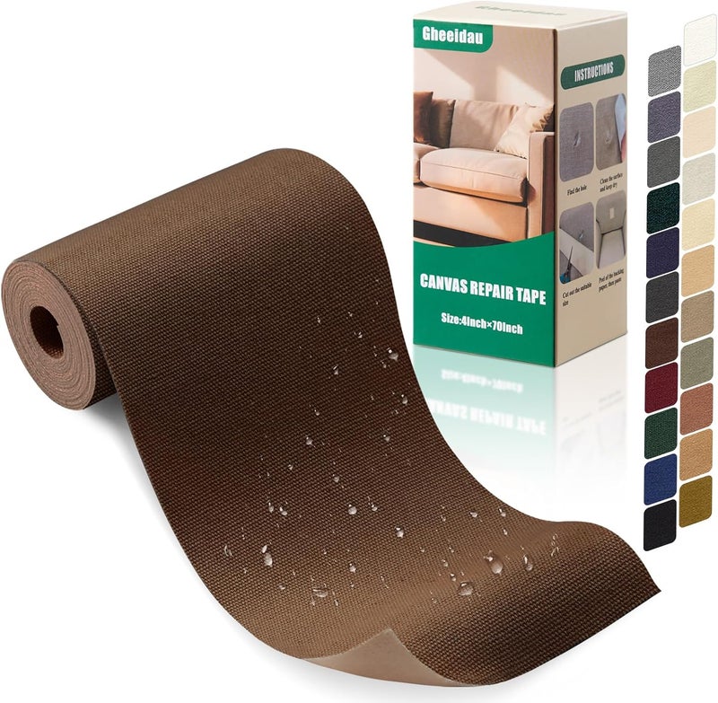 Gheeidau Canvas Repair Tape 4×70 Inch Waterproof Self-Adhesive Fabric Repair Patch for Repairing Boat Covers,Tents,Patio Umbrellas,Car Seats,Luggage,Sofas.(Dark Brown) - Image 1